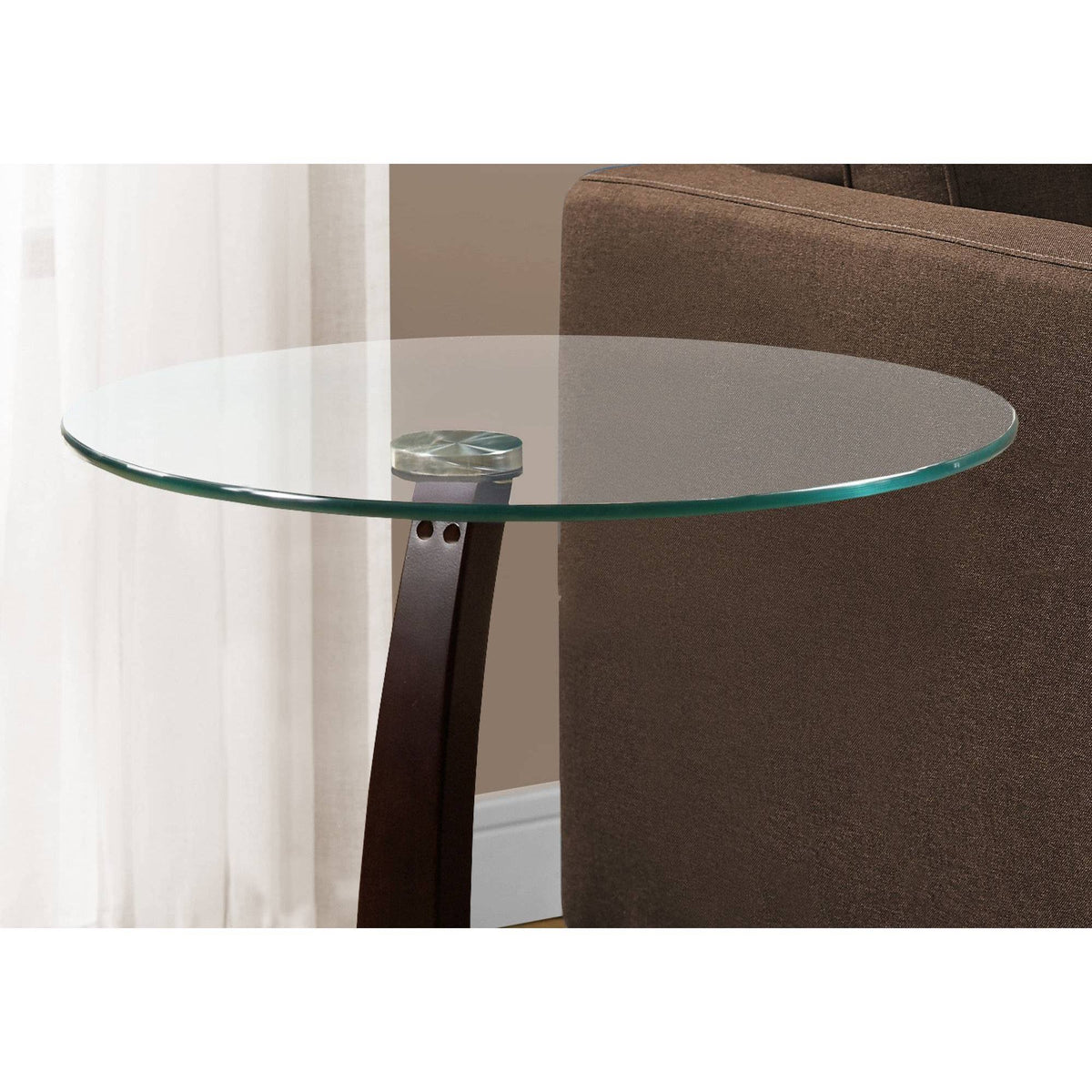 Cappuccino Bentwood Accent Table with Tempered Glass N5335
