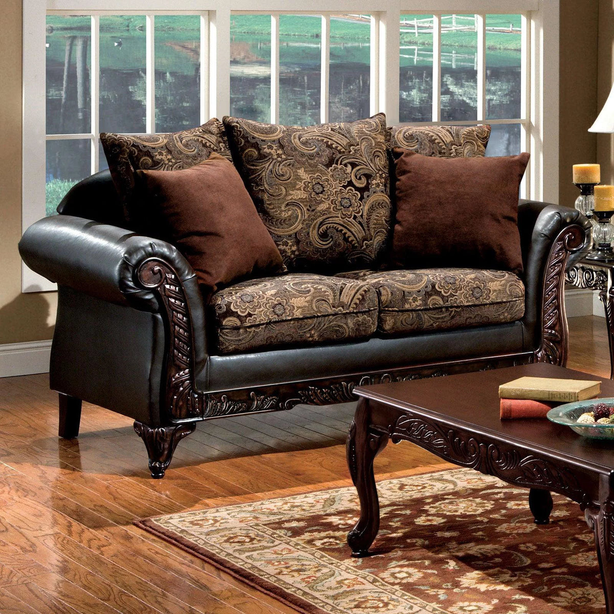 Traditional Brown & Espresso Living Room Set 6pcs J256899