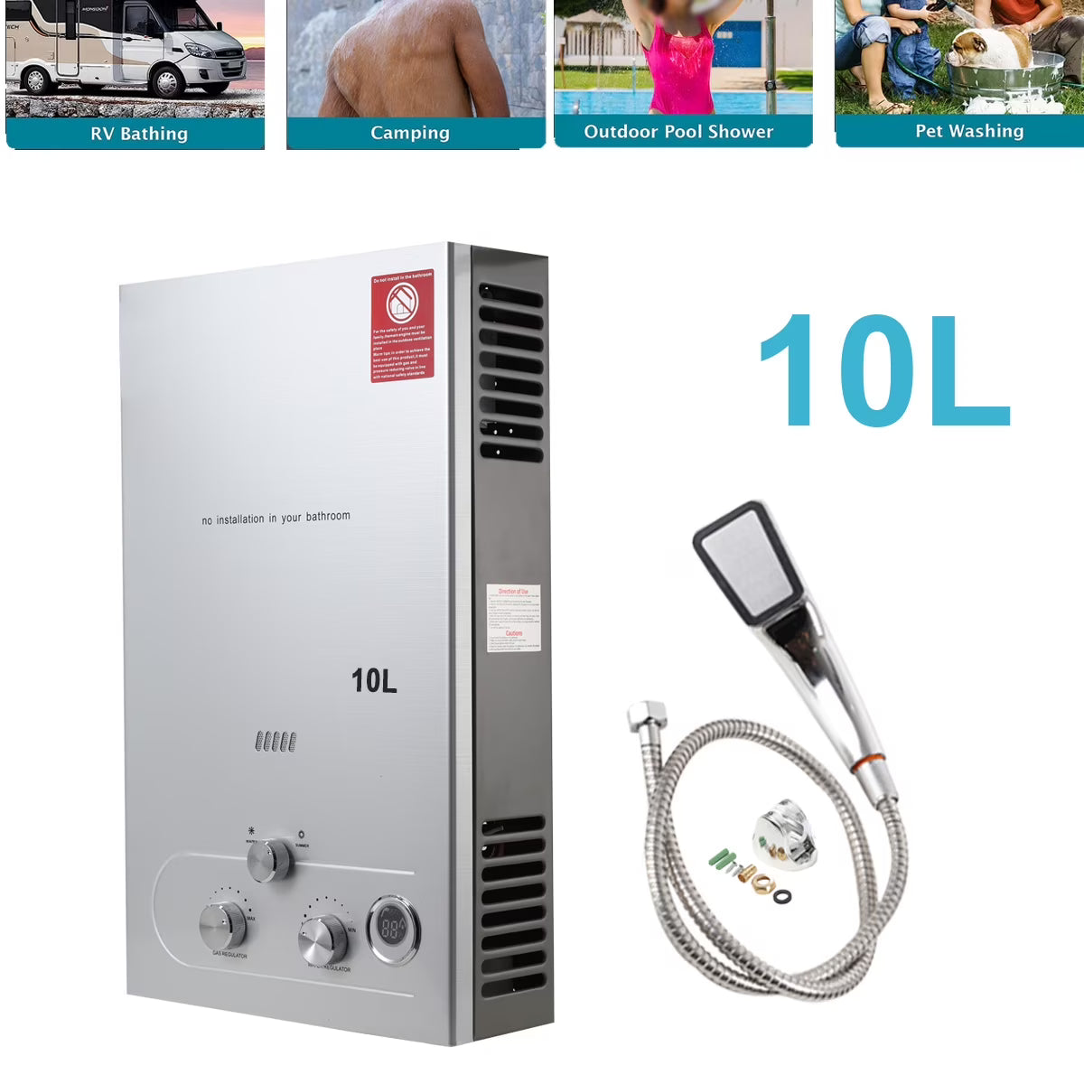 10L 20KW LPG Propane Instant Gas Water Heater with Shower Head Kit U1767
