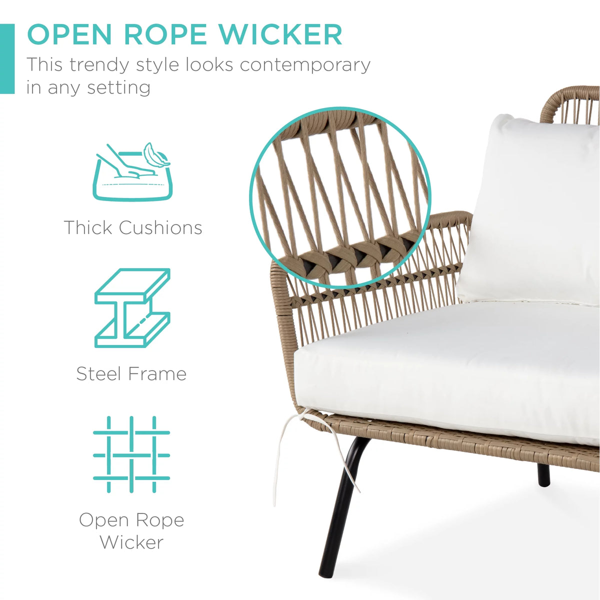White L-Shaped Rope Woven Sofa Set with Table T7212
