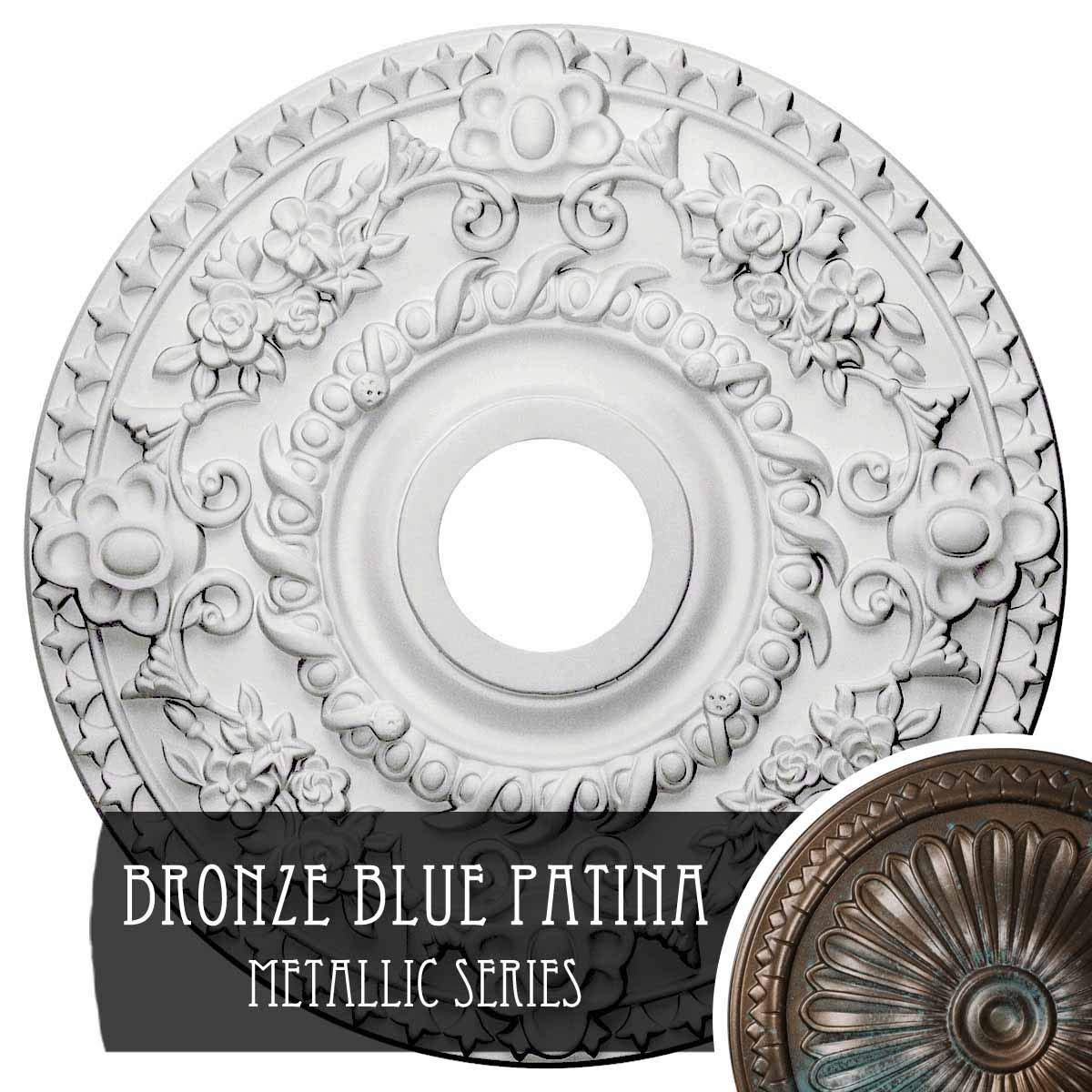 Rose Ceiling Medallion Hand-Painted Bronze Blue Patina T53155