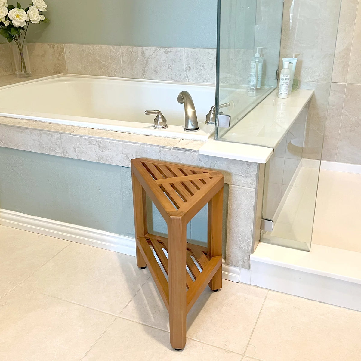 Solid Teak Corner Shower Stool Side Table Q124