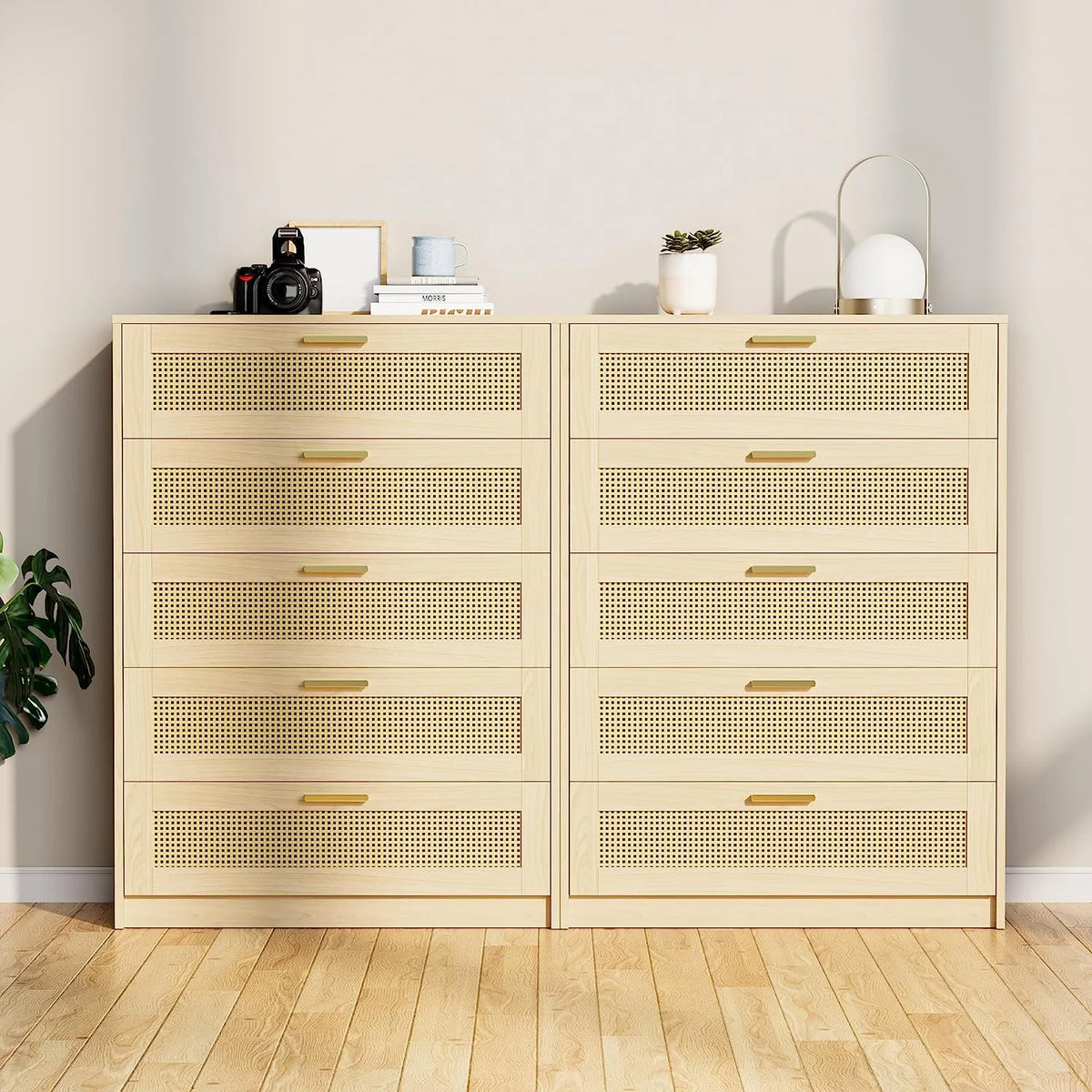 Rattan 5 Drawer Wood Dresser J420083