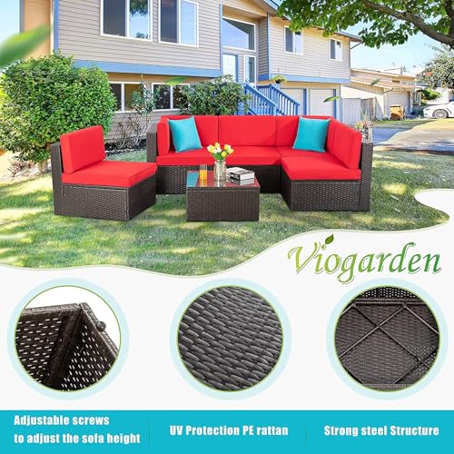5 Piece Brown PE Wicker Outdoor Sectional Set with Ottoman F219
