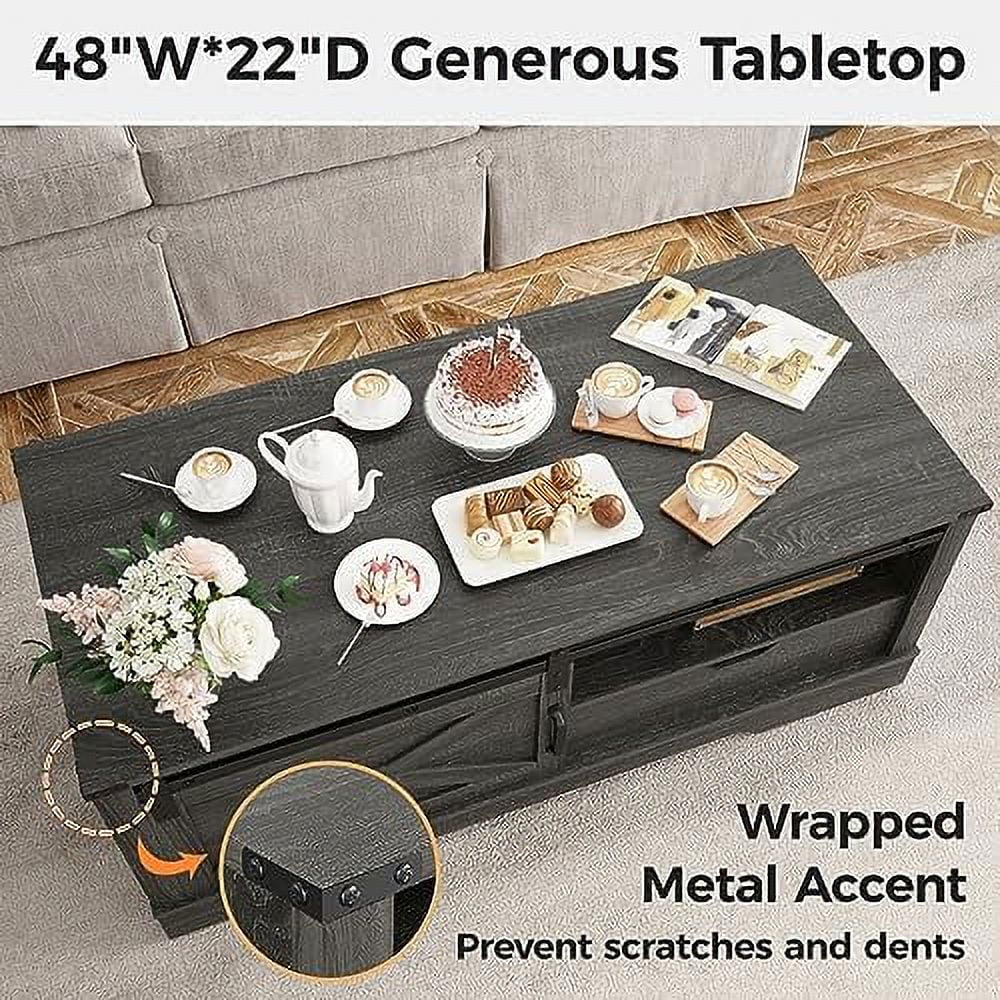 Dark Grey 48'' Rustic Coffee Table with Sliding Barn Door B141658