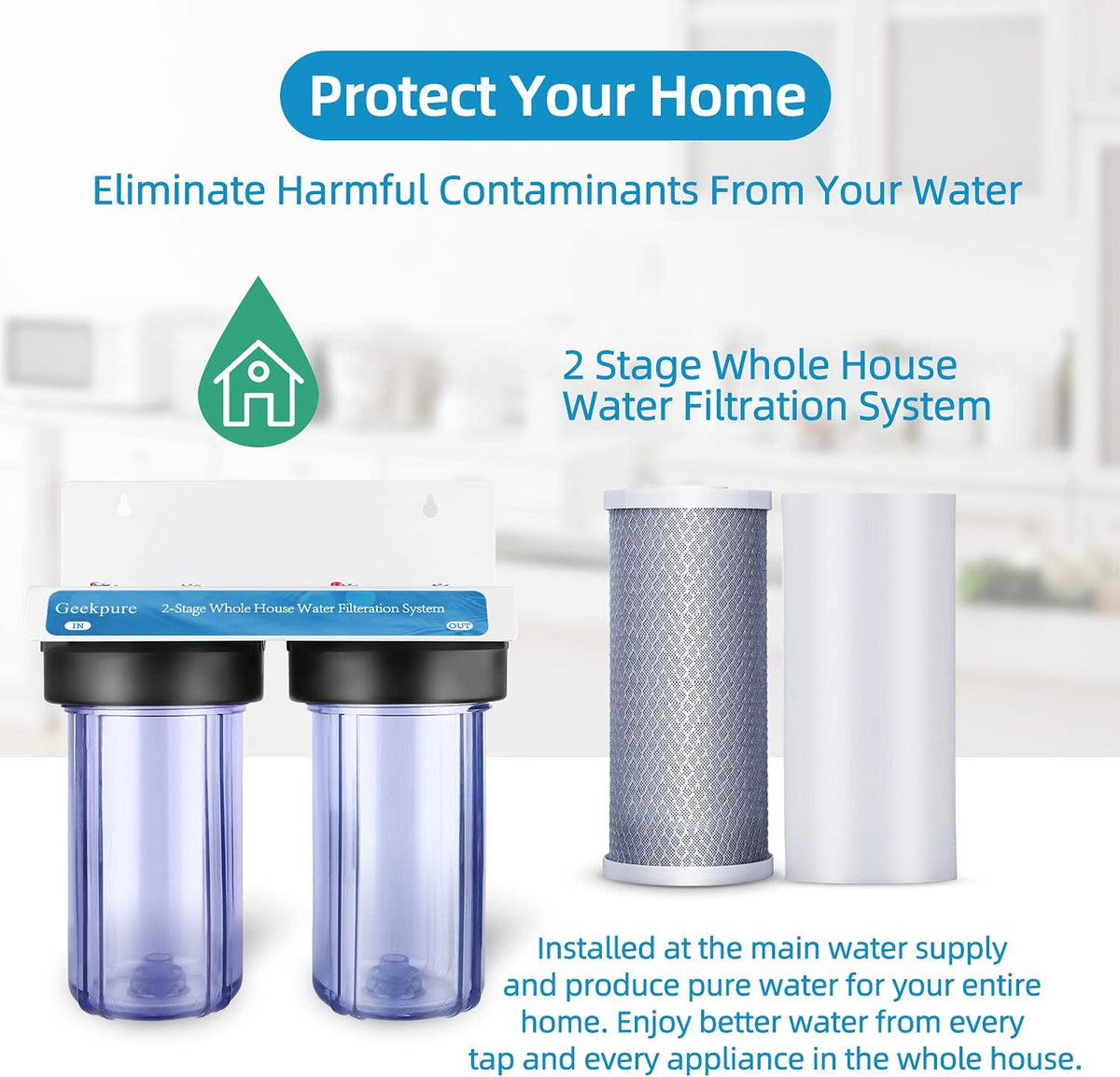 2 Stage Whole House Water Filter System with 10-Inch Big Clear Housing J682634