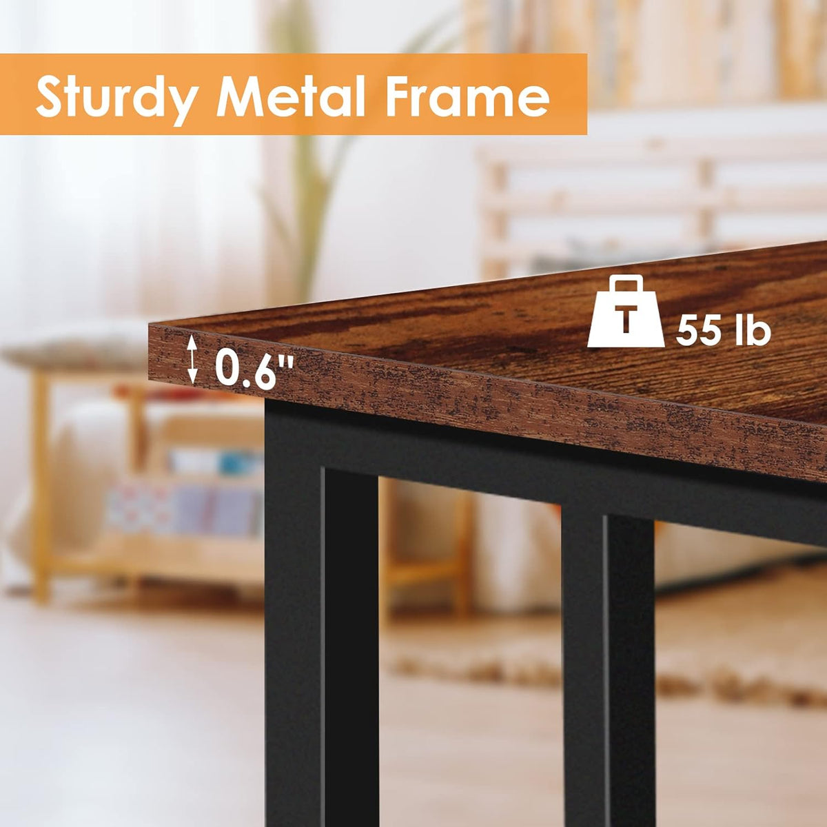 Rustic C Table with Metal Frame and 4 Rolling Casters T32164