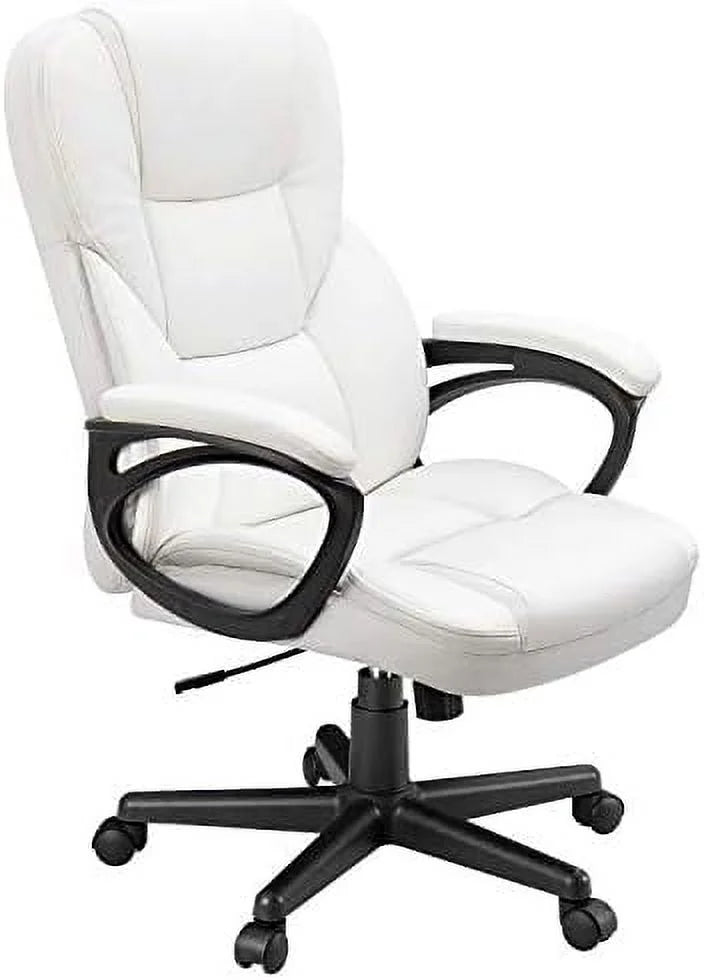 White High Back Adjustable PU Leather Office Chair with Lumbar Support B9420