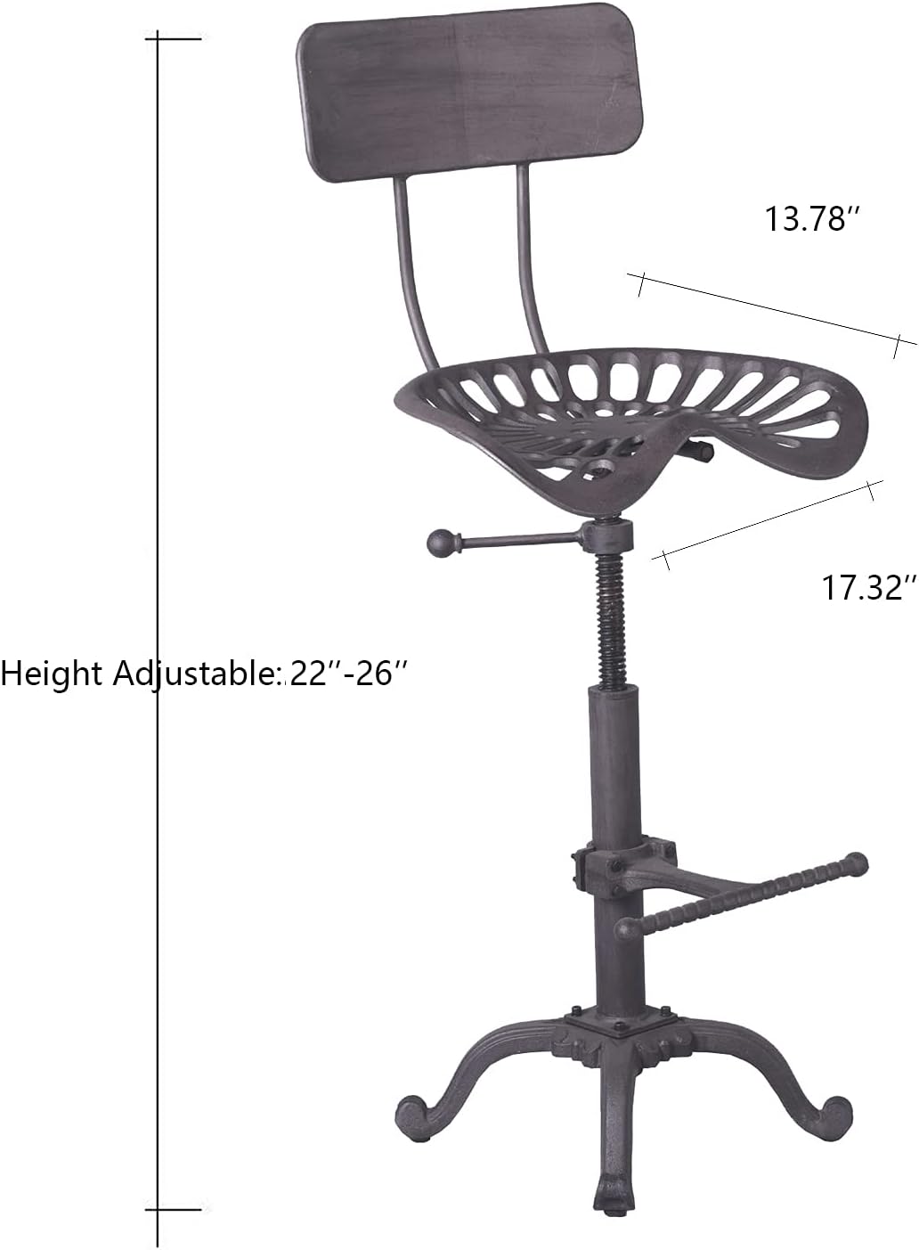 Industrial Rustic Bar Stool with Back, Adjustable Counter Height 22-26 inch Y651