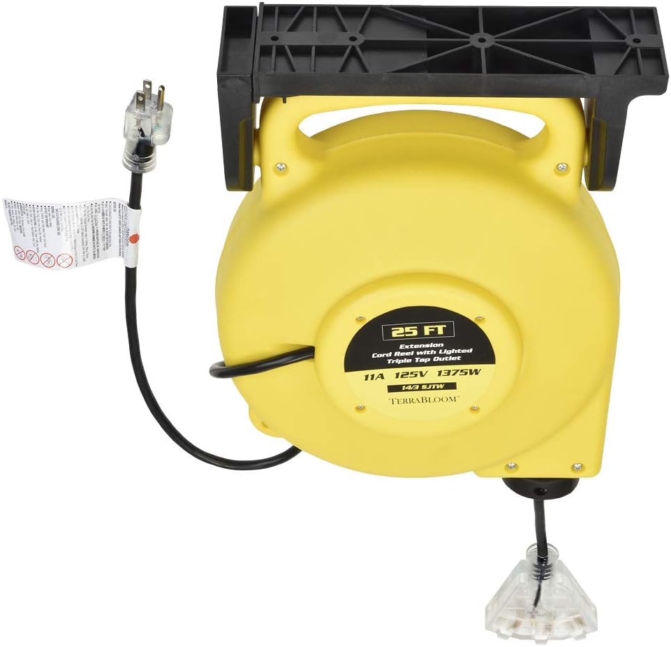 25 Ft Retractable Extension Cord Reel with 3 Electrical Outlets S729489