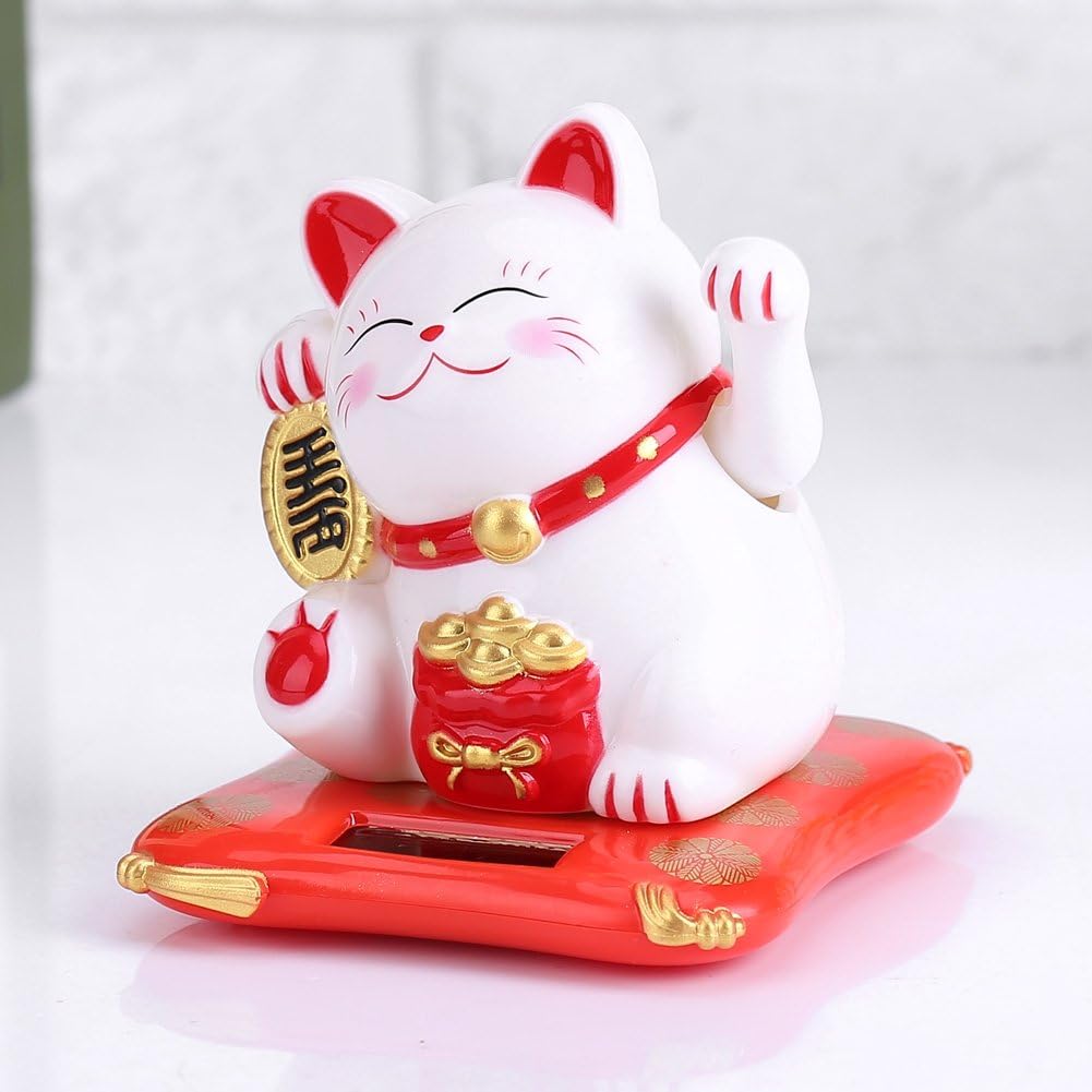 Solar Powered Waving Arm Lucky Cat White O8100
