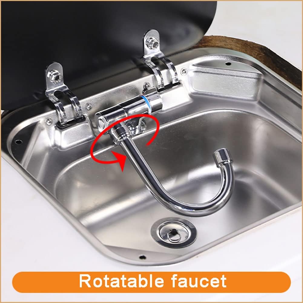 RV Stainless Steel Kitchen Sink with Folded Faucet and Tempered Glass Lid R285385