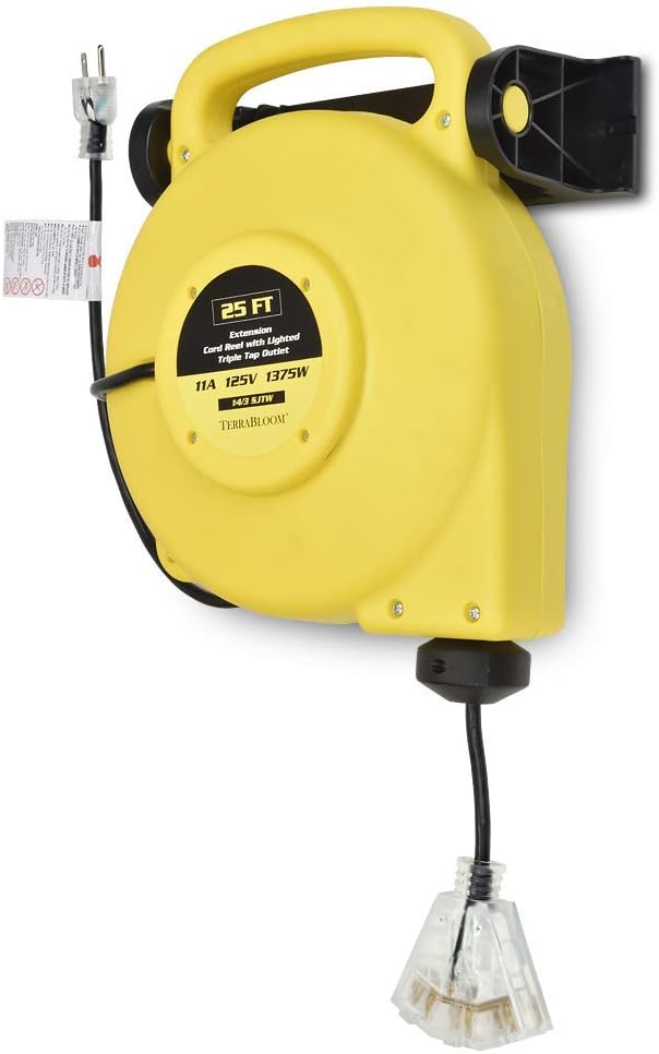 25 Ft Retractable Extension Cord Reel with 3 Electrical Outlets S729489