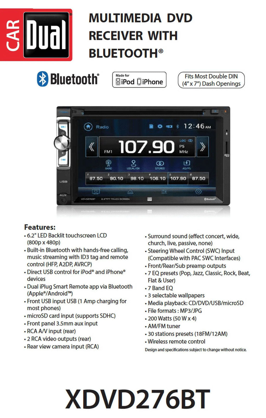 6.2 inch Double Din Car Stereo W14868