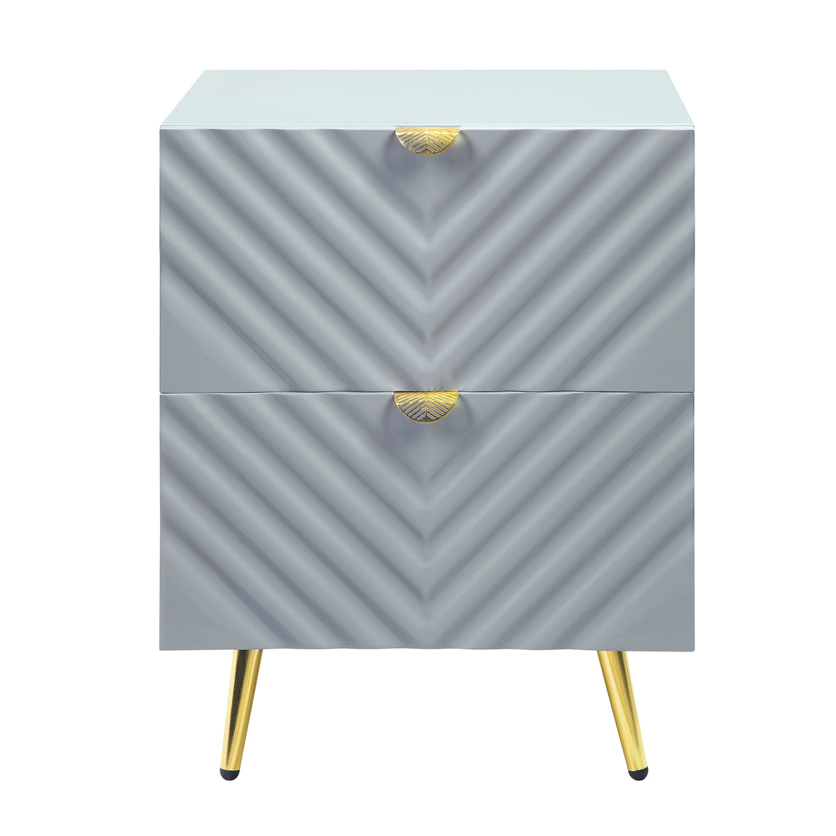 Gray High Gloss 2 Drawer Nightstand N2054