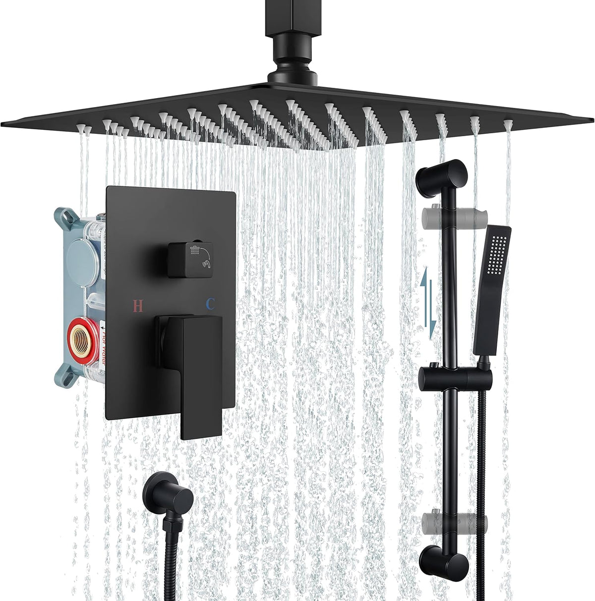 12 Inch Ceiling Mount Rain Shower Head Set with Slide Bar Handheld Spray P32785