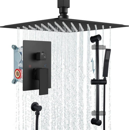 12 Inch Ceiling Mount Rain Shower Head Set with Slide Bar Handheld Spray P32785