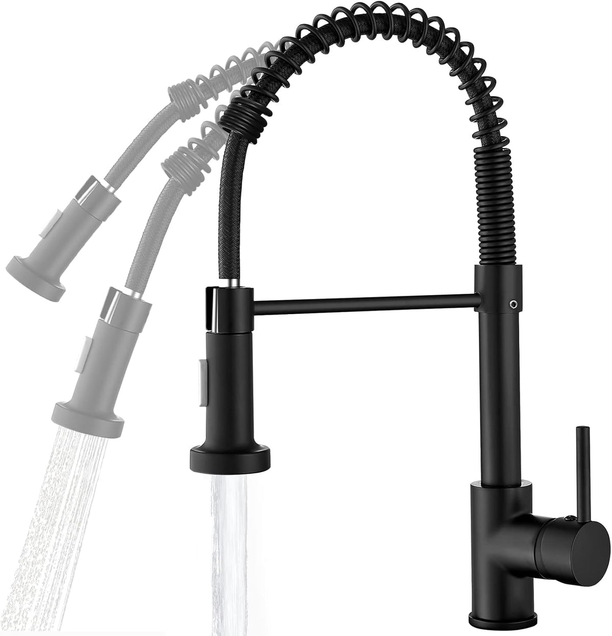 Matte Black 304 Stainless Steel Single Handle Spring Kitchen Sink Faucet with Pull Down Sprayer N425