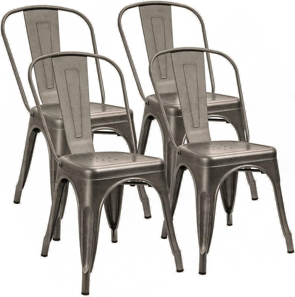 Grey Metal Stackable Dining Chairs Set of 4 X6916