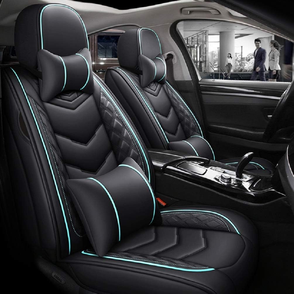 PU Leather Car Seat Cover 5-Seater Black-red H715381