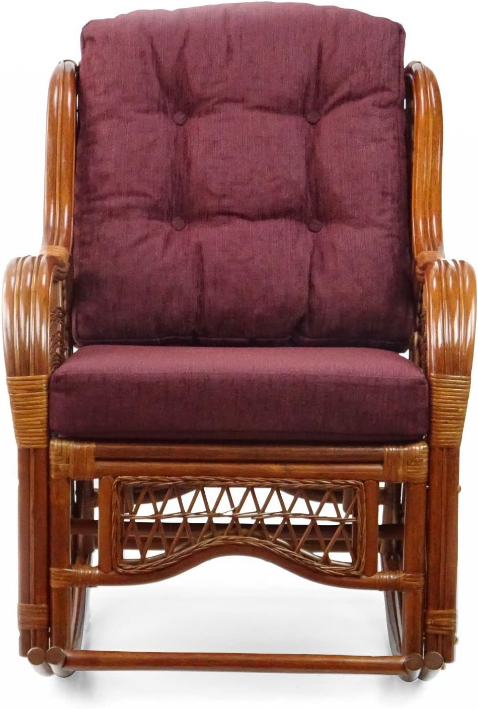 Natural Rattan Set of 2 Rocking Lounge Chairs with Dark Brown Cushions and Round Coffee Table with Glass D868743