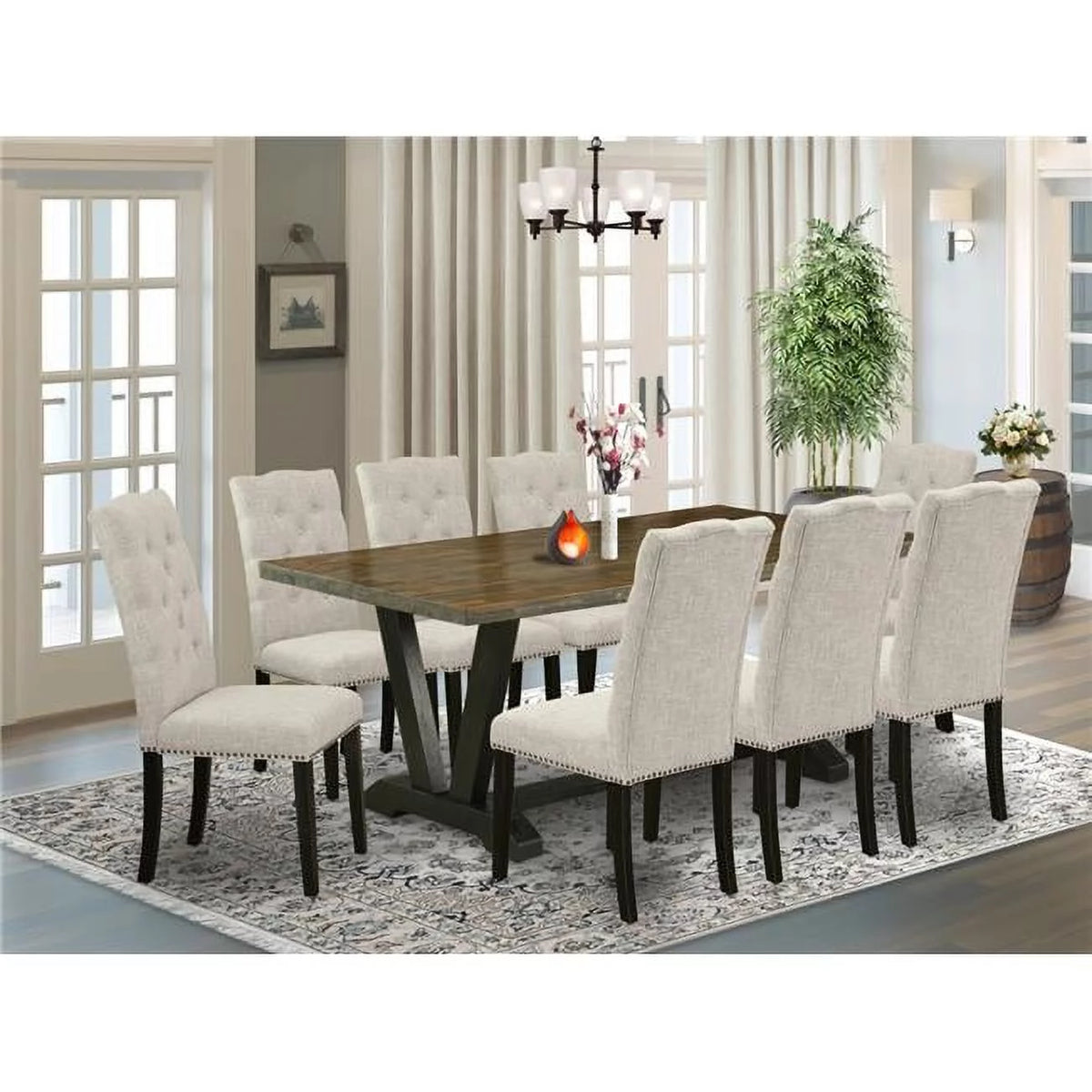 9 Piece Solid Wood Dining Room Table Set A863