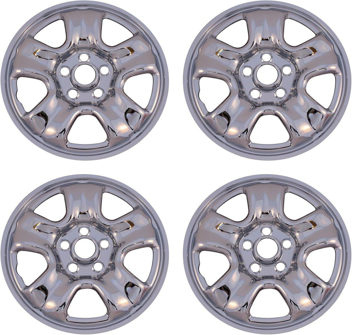 Chrome 5 Spoke Steel Rim Wheel Skin Hub Caps Set of 4 Q798