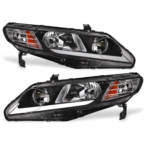 Compatible With 2006-2011 Honda Civic 4 Door Sedan Black Housing Headlights L216