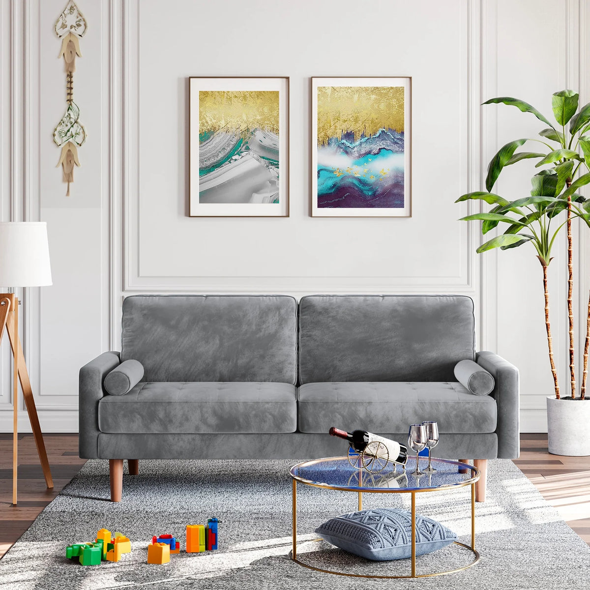 Velvet Sofa with 2 Pillows N772