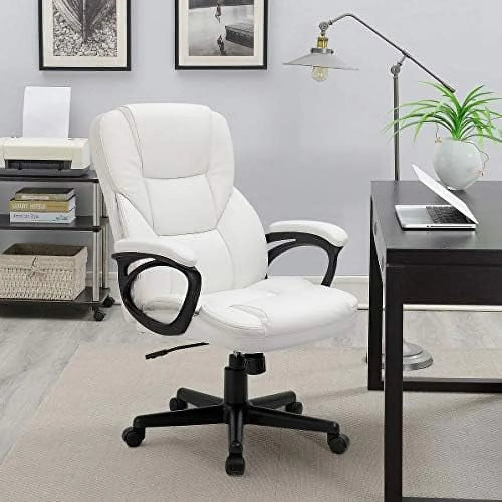 White High Back Adjustable PU Leather Office Chair with Lumbar Support B9420