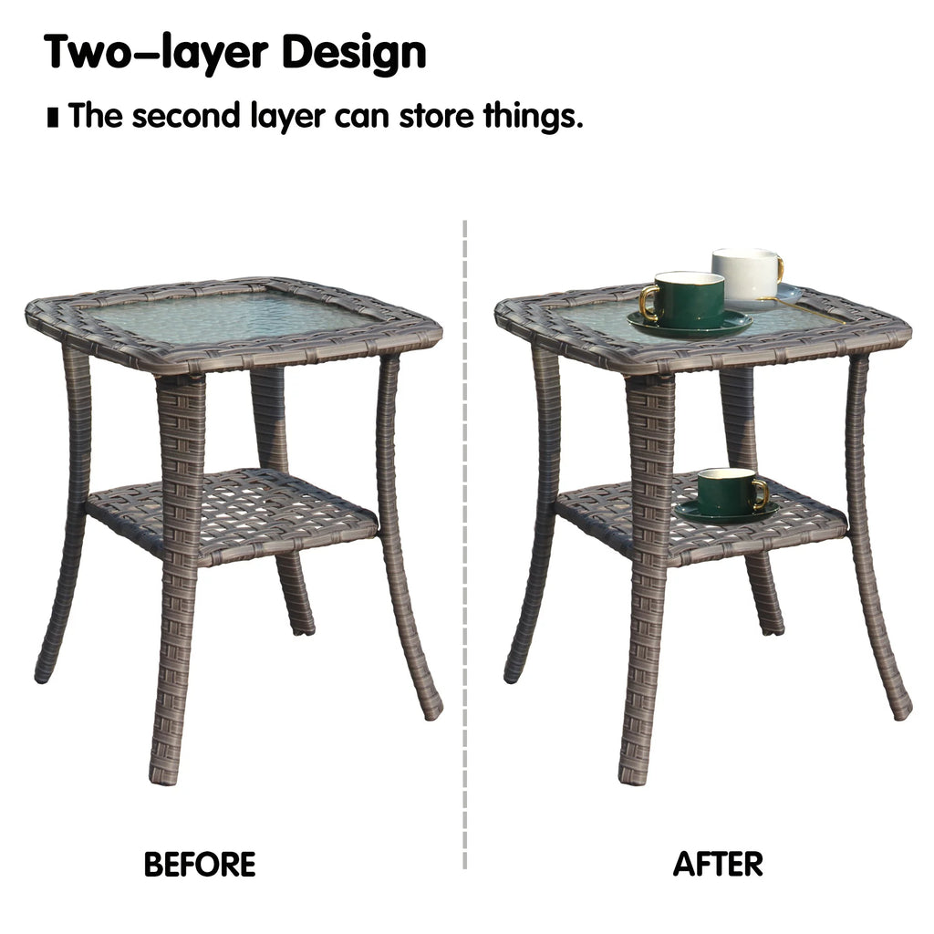 Outdoor Wicker Coffee Table with Glass Top E329