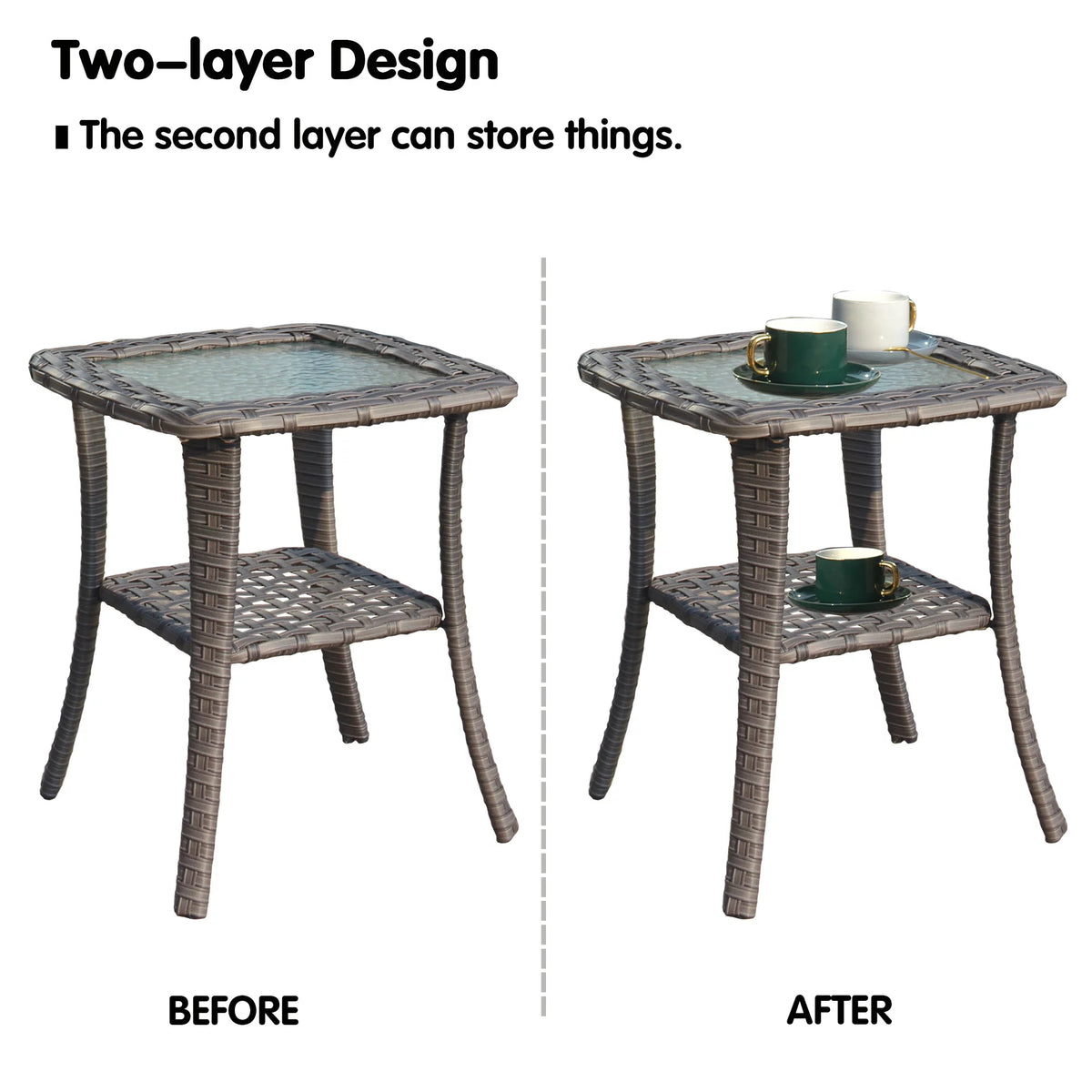 Outdoor Wicker Coffee Table with Glass Top E329