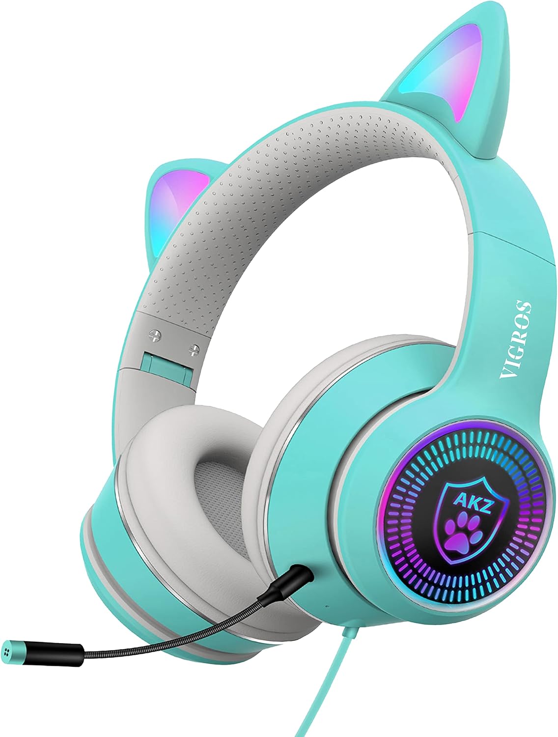 Cat Ear Gaming Headphones Wired AUX 3.5mm with LED Light, Over-Ear Headsets with Microphone X599648
