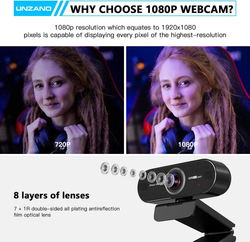 1080P 60FPS Webcam with Microphone, Auto-Focus 80° Wide Angle Built-in Dual Noise Reduction Mics N2248