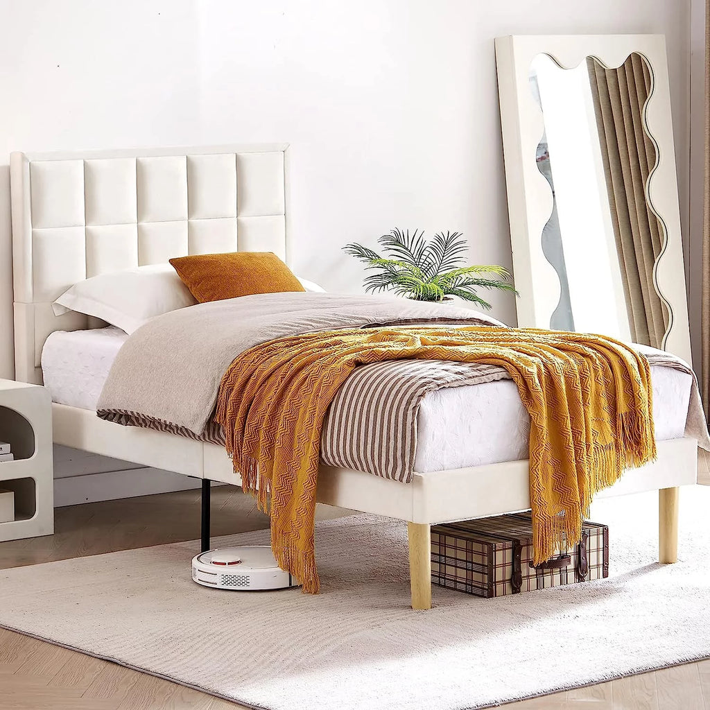 Twin Size Velvet Platform Bed Frame with Headboard I13426