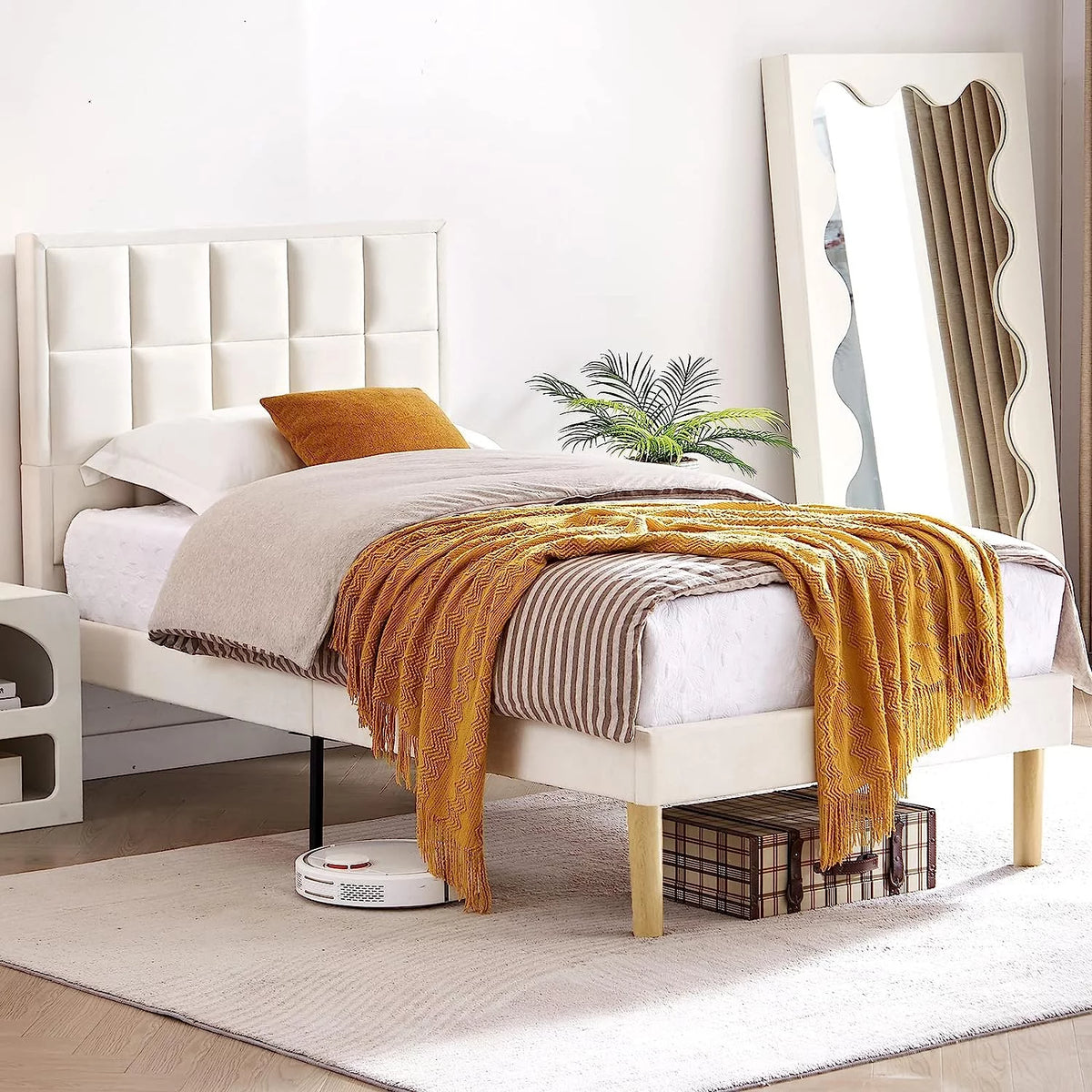 Twin Size Velvet Platform Bed Frame with Headboard I13426