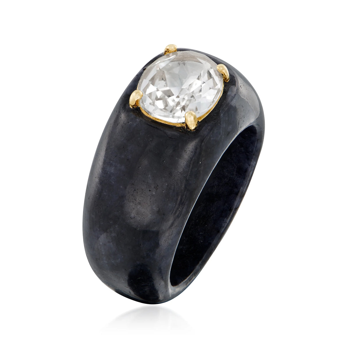 Black Jade and White Topaz Ring With 14kt Yellow Gold T335906