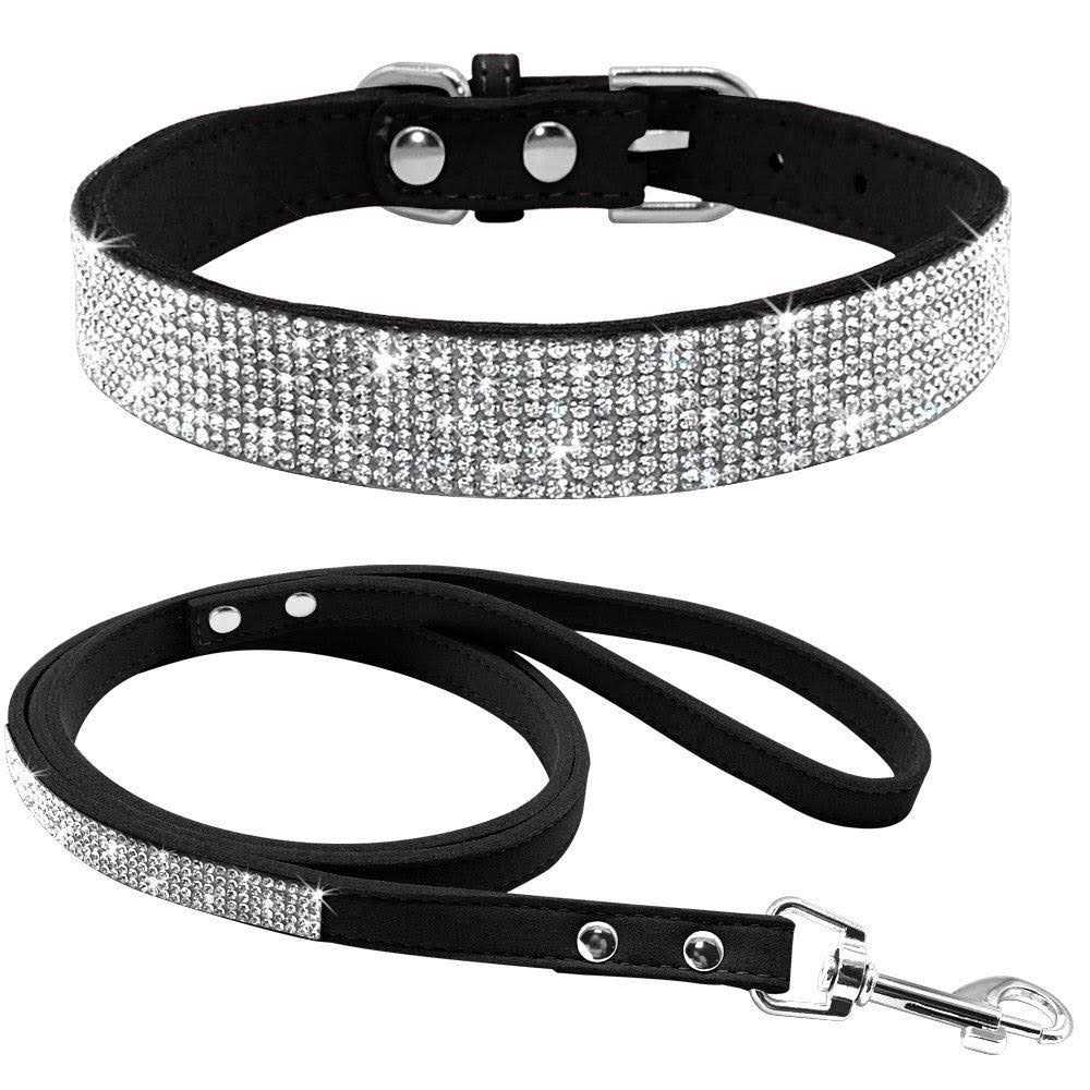 Rhinestone Soft Suede Leather Dog Collar H2139