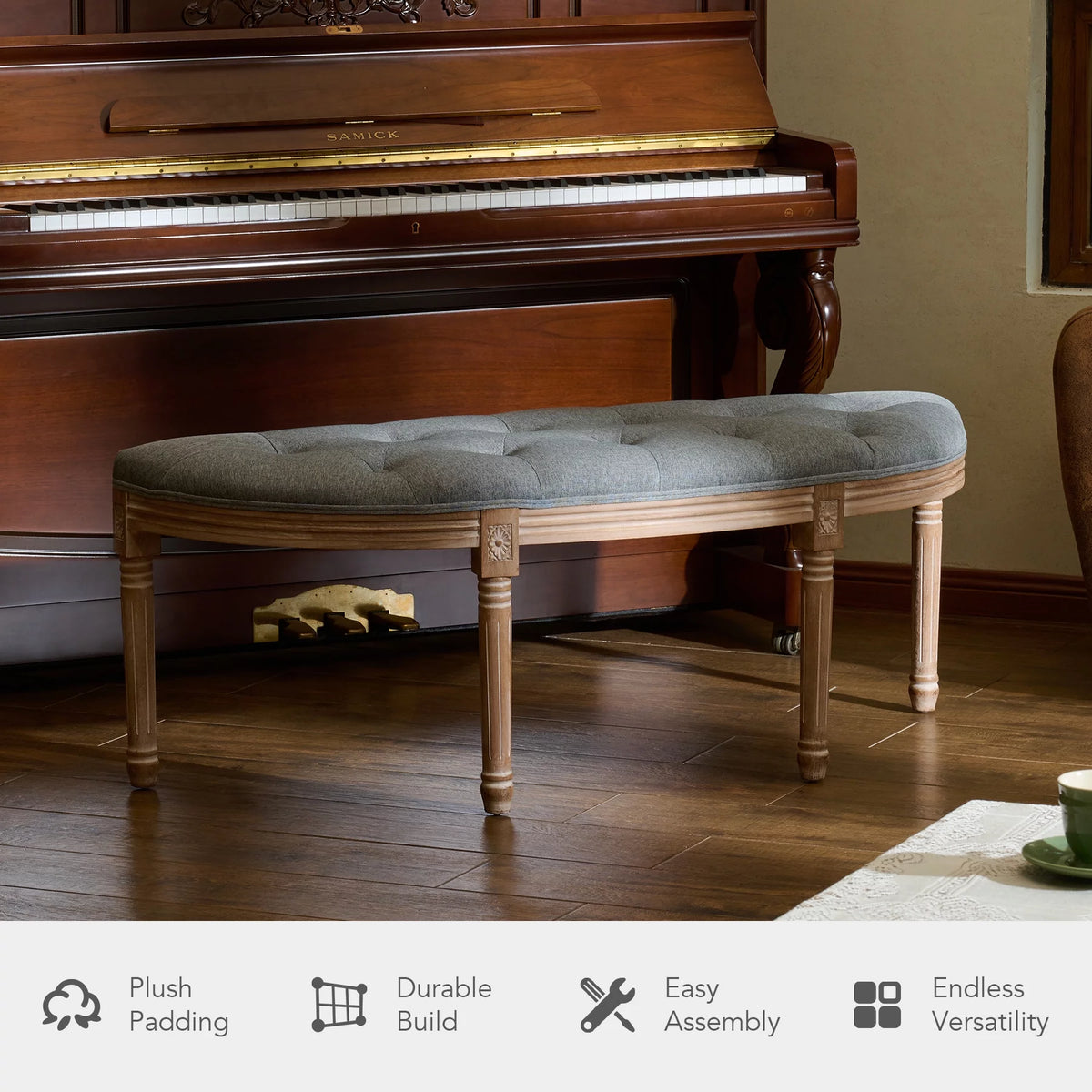 Gray Linen Upholstered Bench Q24959