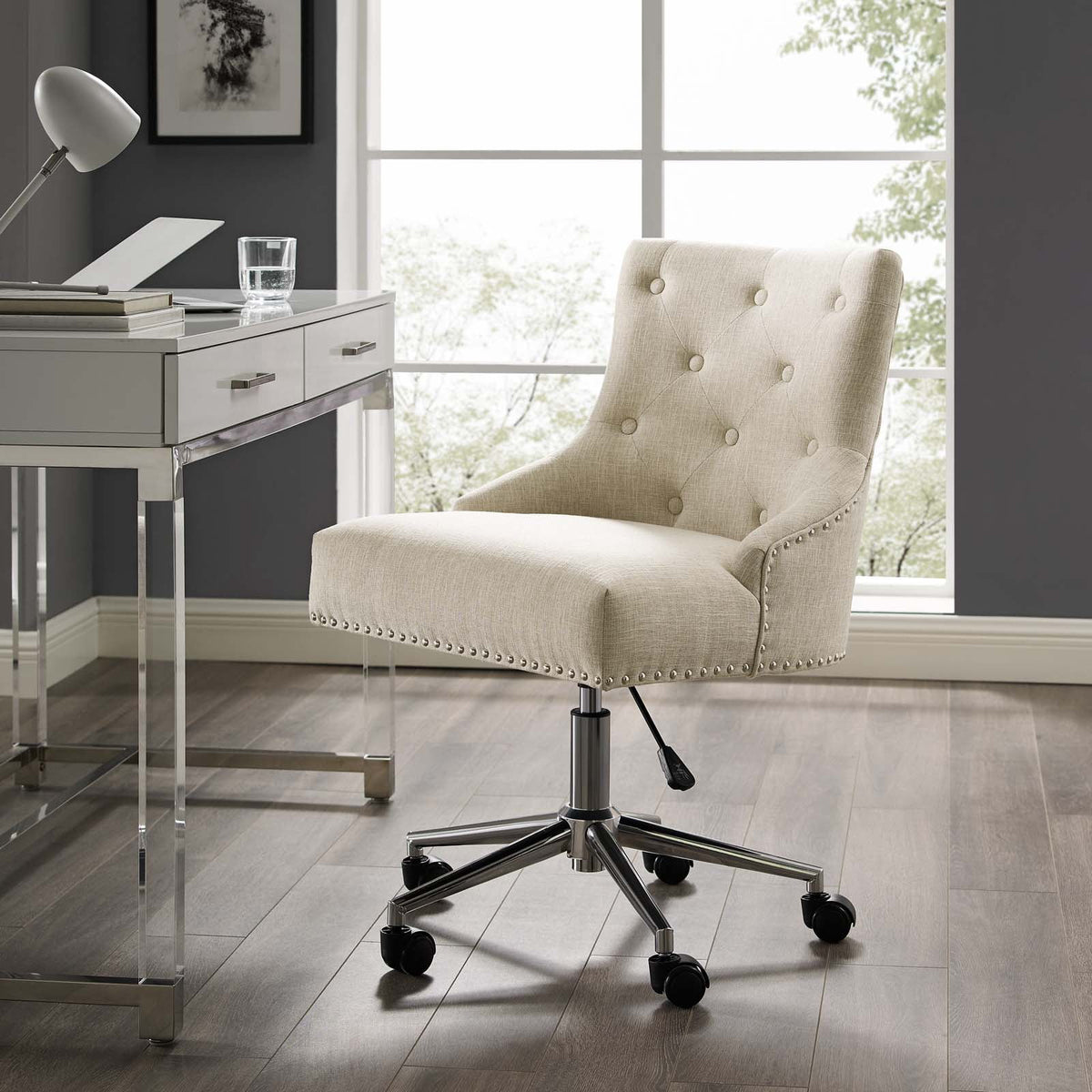 Beige Fabric Aluminum Work Desk Chair W211185