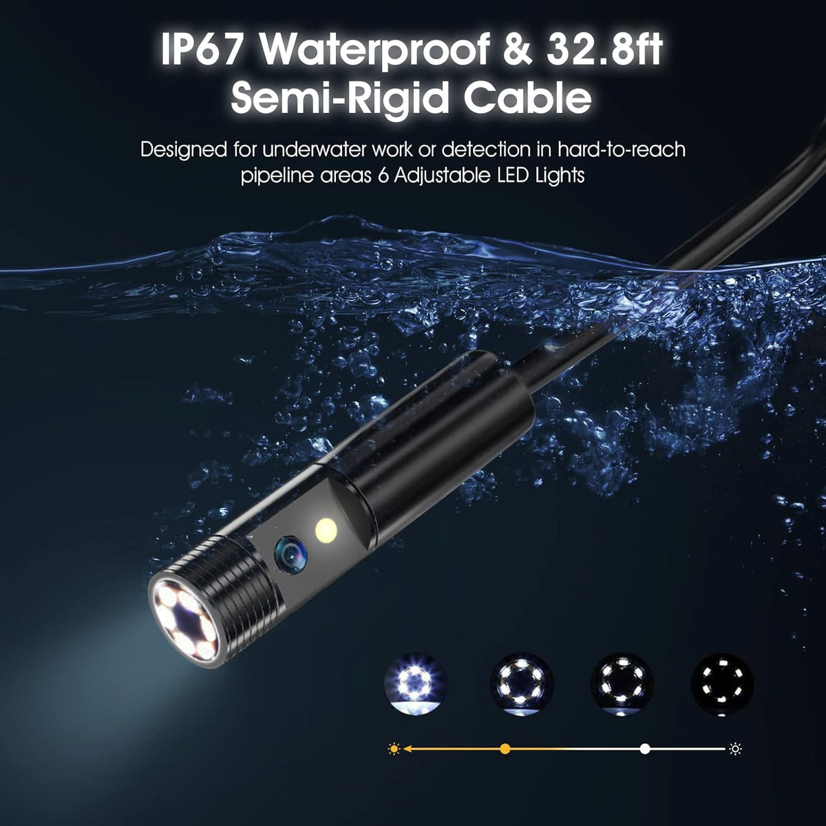 Dual Lens Industrial Endoscope with Flashlight, 4.3 LCD Screen 8mm IP67 Waterproof Detachable Snake Camera 32.8ft S54680