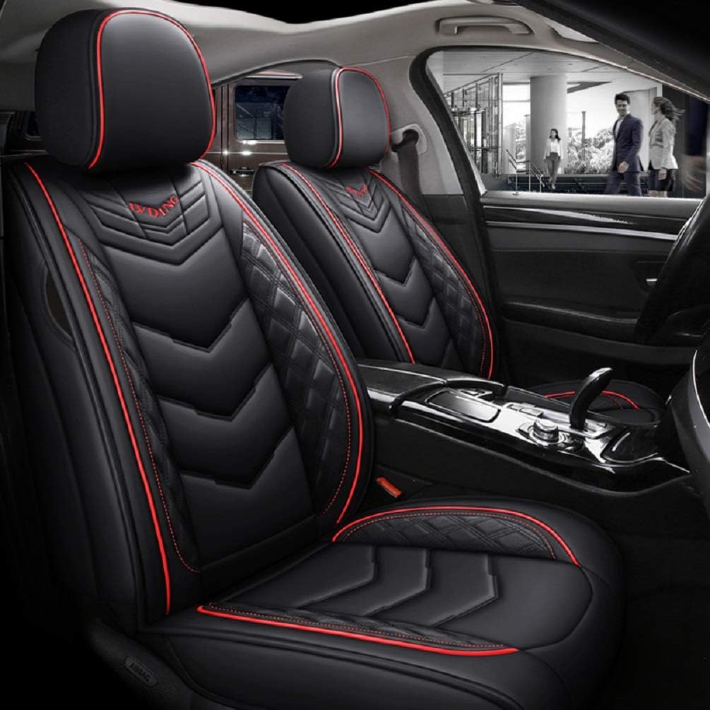 PU Leather Car Seat Cover 5-Seater Black-red H715381