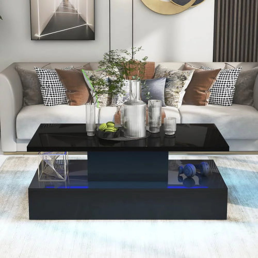 Black Coffee Table with LED Lights and Remote Control H5704