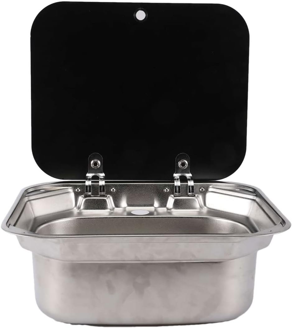 RV Stainless Steel Kitchen Sink with Folded Faucet and Tempered Glass Lid R285385
