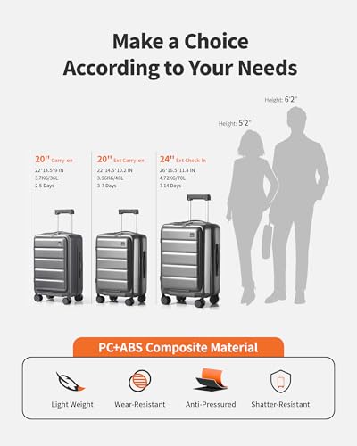 Grey Hardside Carry On Luggage with TSA Lock O154