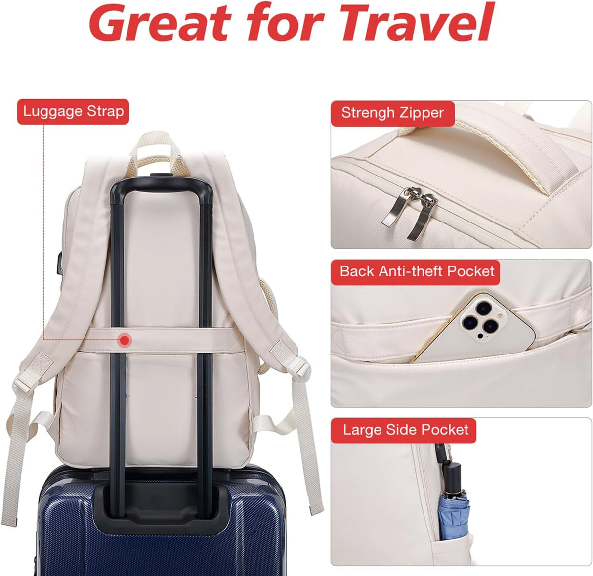 18x14x8 Inches Waterproof Travel Backpack with Charging Port R7614