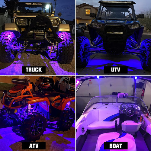 4 Pods RGB LED Rock Lights with Wires, 60LEDs Waterproof Music Mode R646