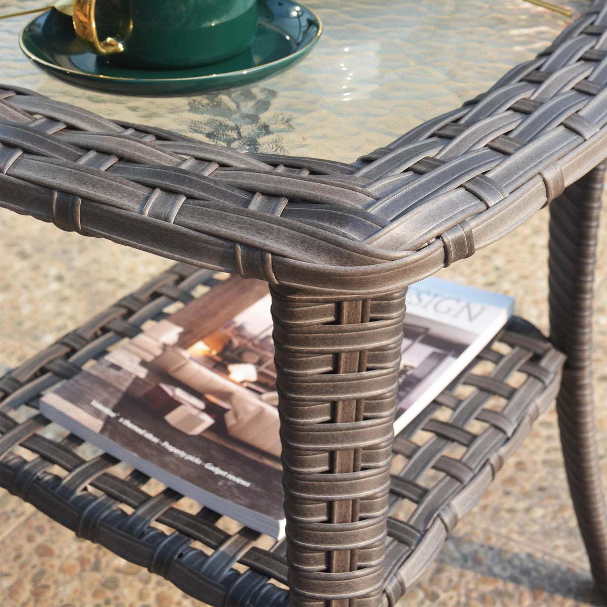 Outdoor Wicker Coffee Table with Glass Top E329
