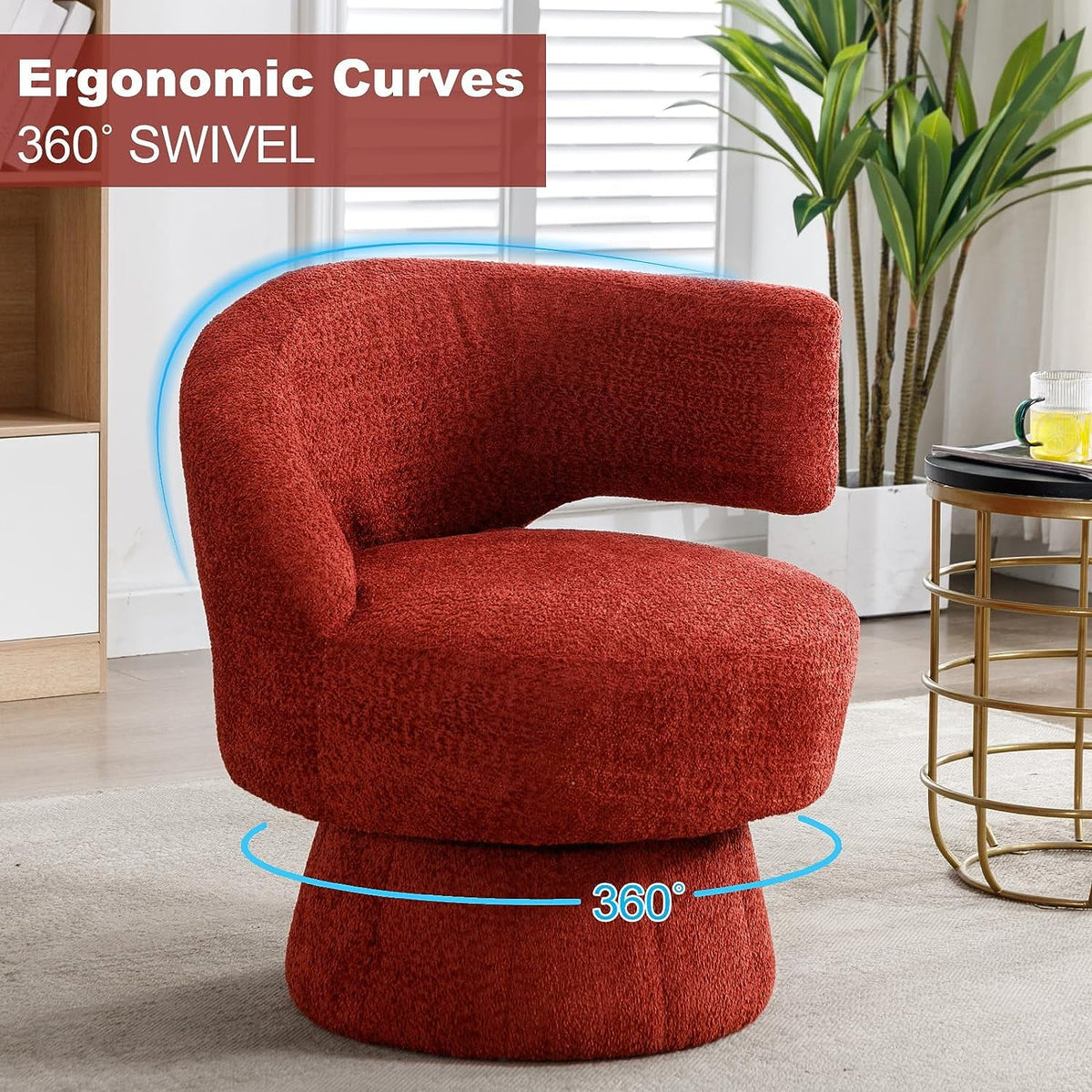 Red Fuzzy Teddy Upholstered Swivel Accent Chair I7316