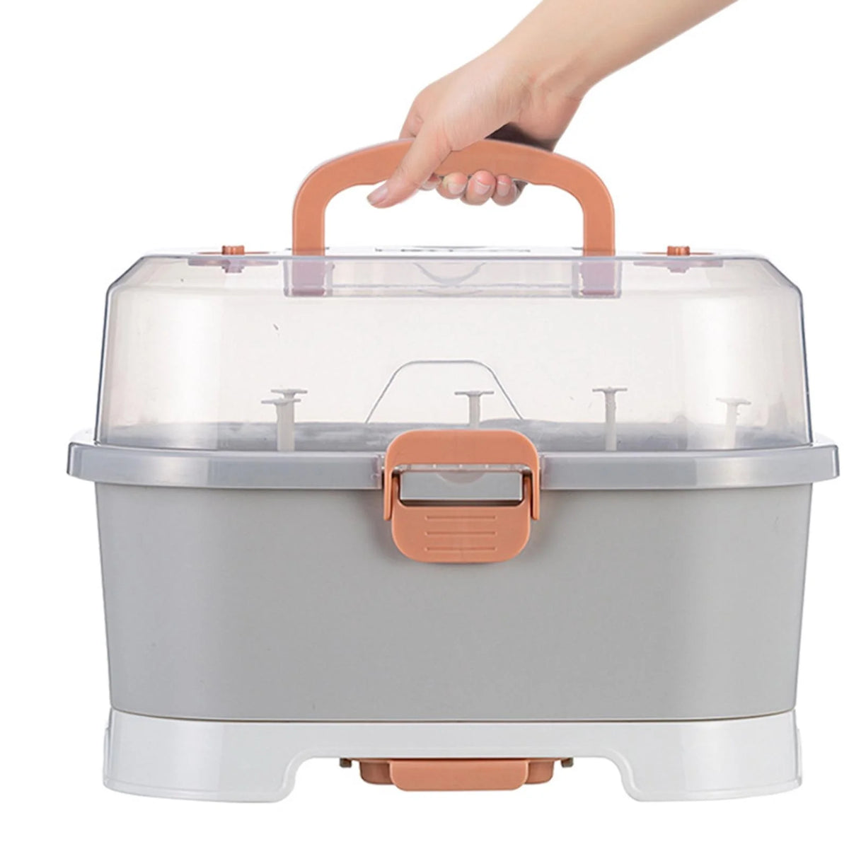 Gray Baby Bottle Drying Rack Storage Organizer with Lid H947678